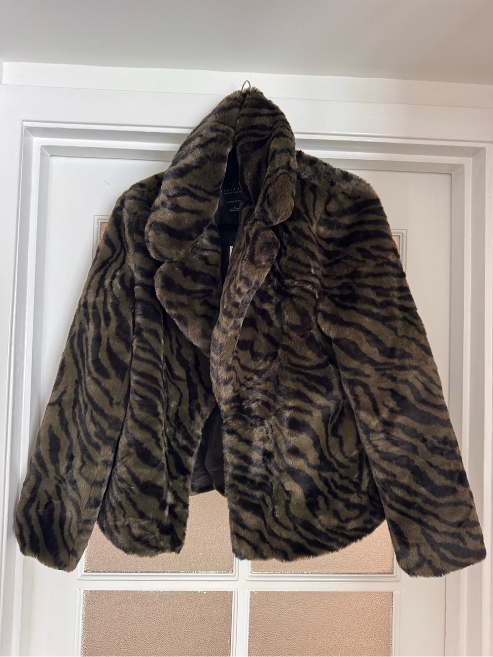 Sanctuary Faux Fur Tiger-Print Coat in Olive and Black